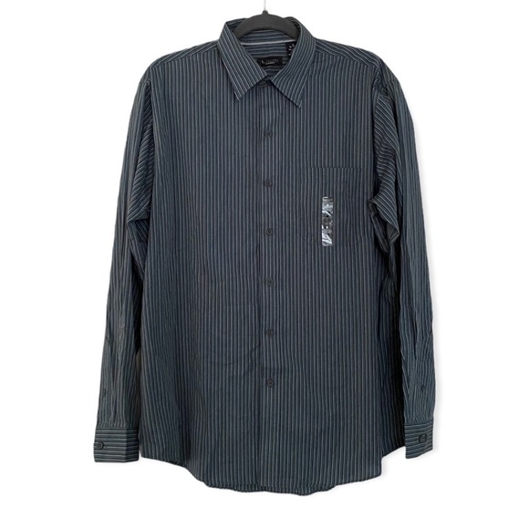 Van Heusen Steel Blue Striped Button Down Shirt Mens Size Medium NEW Business - Picture 1 of 7